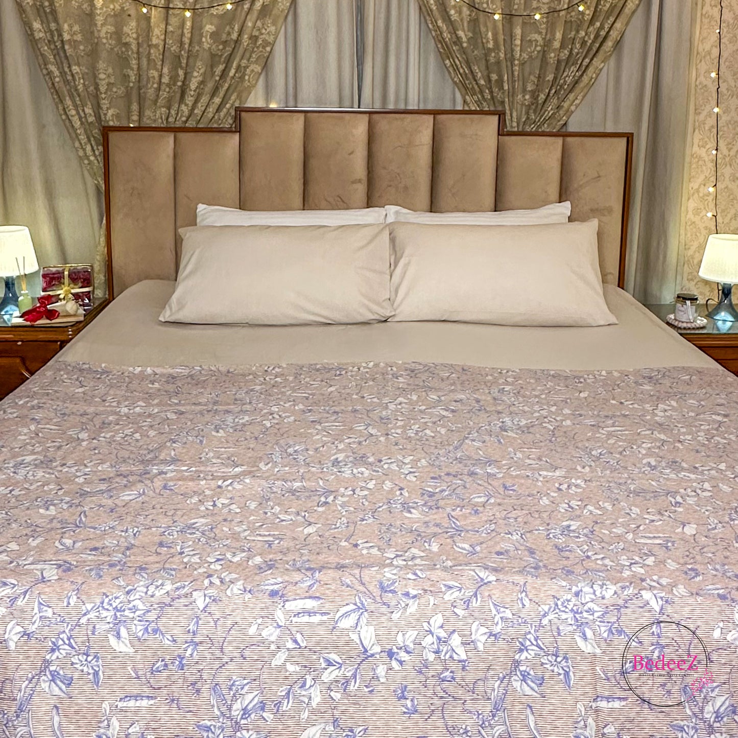 Soft Beige Blossom Double Bedsheet