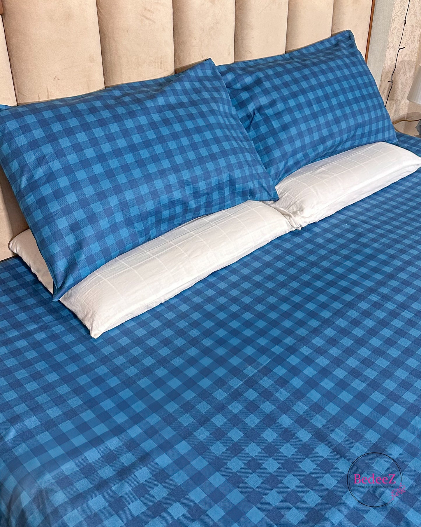 Classic Blue Checkered Double Bed Bedsheet