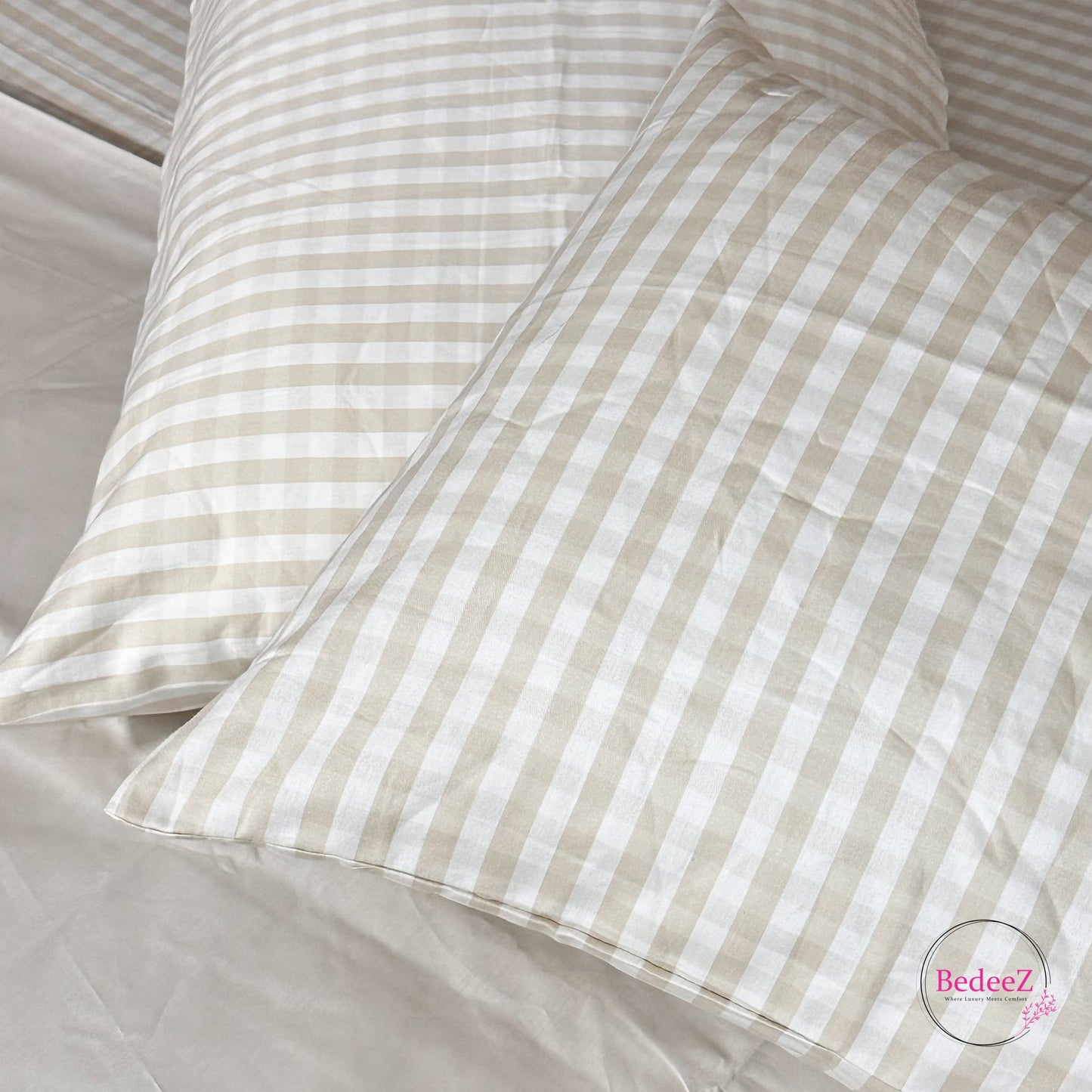 Classic Ivory & Beige Gingham Quilt Cover Double Bed Bedsheet Set (6)
