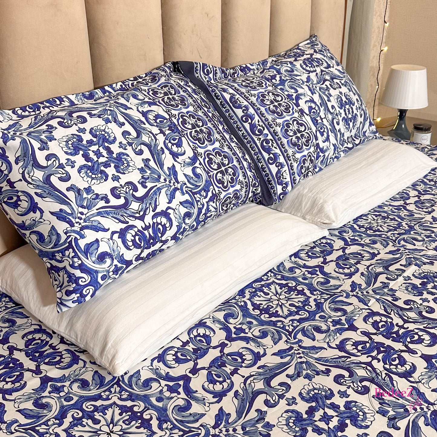 Royal Indigo Tile Double Bedsheet Set (2)