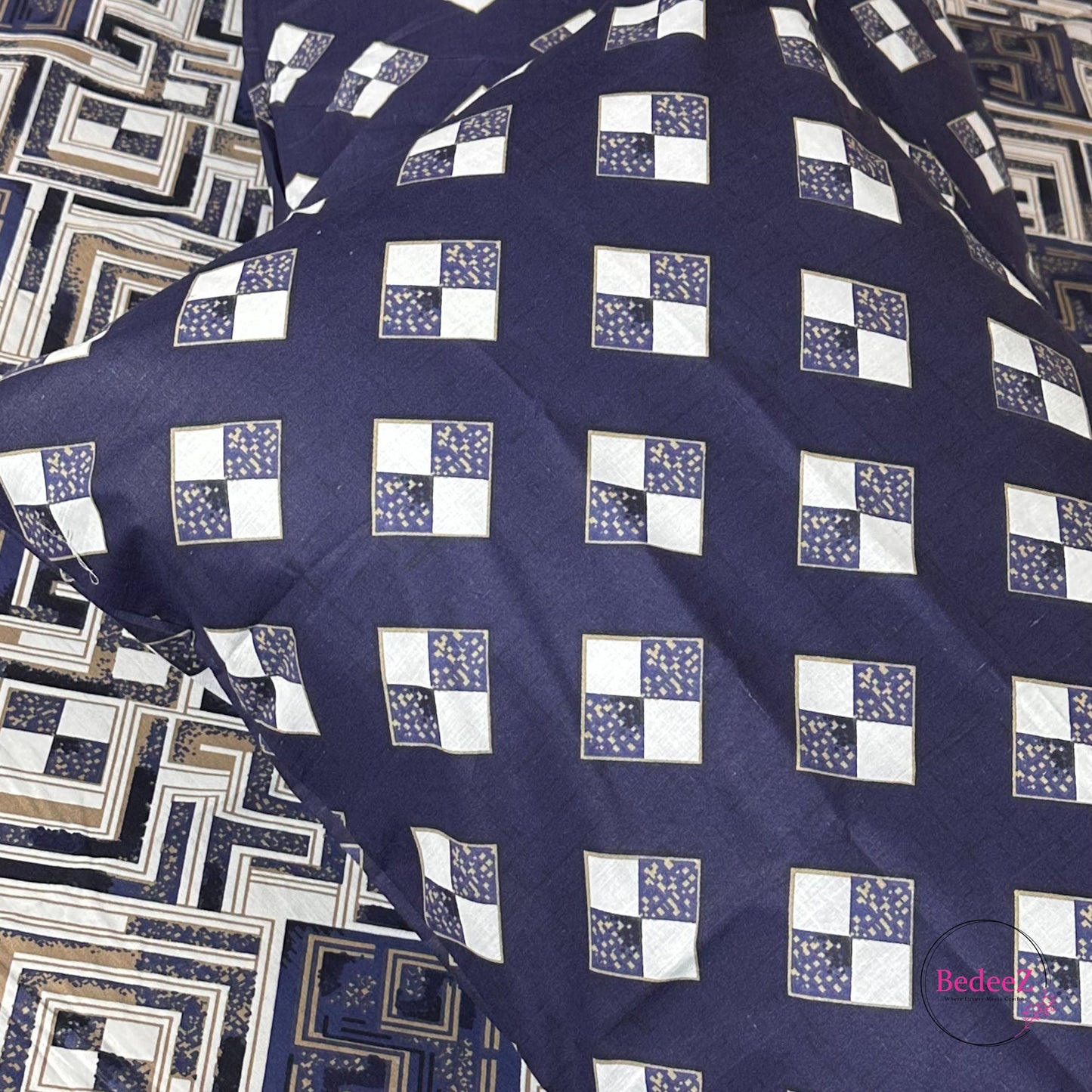 Indigo Geometric Elegance Double Bed Bedsheet Set