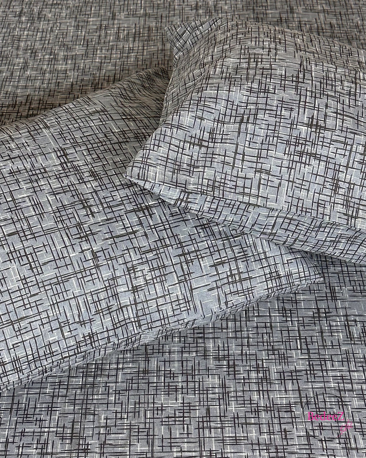 Modern Grey Crosshatch Double Bed Bedsheet