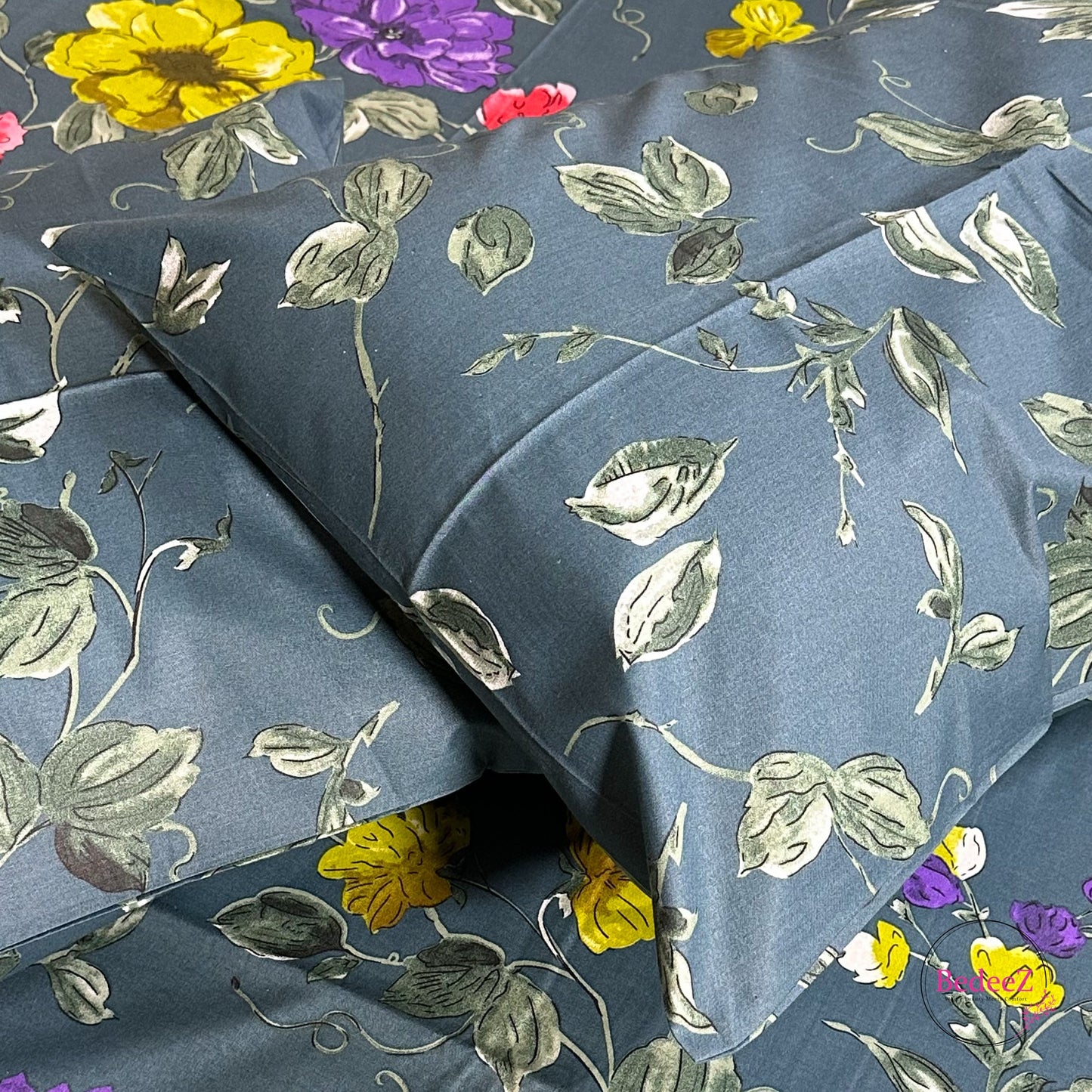 Vibrant Bloom Teal Floral Double Bed Bedsheet Set