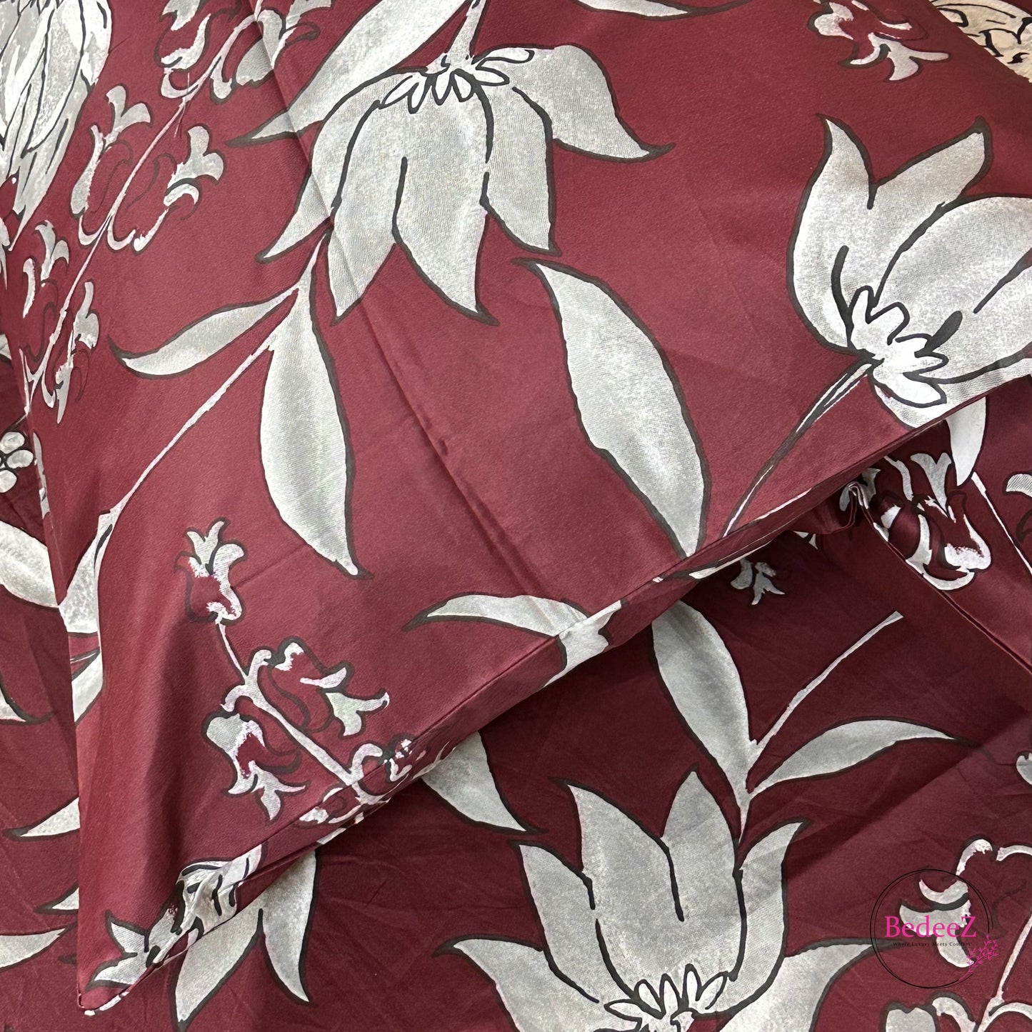 Royal Maroon Floral Double Bed Bedsheet Set (4)