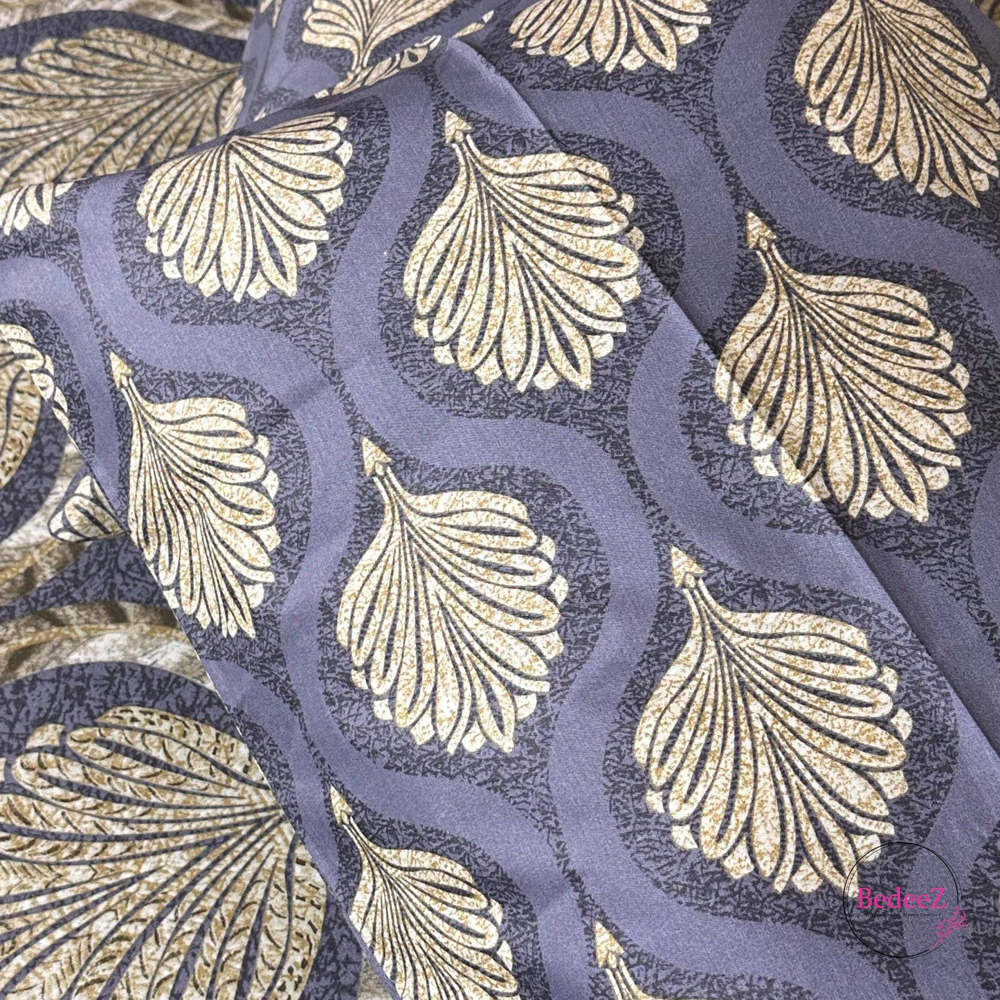 Regal Gold & Blue Royal Pattern Double Bed Bedsheet Set