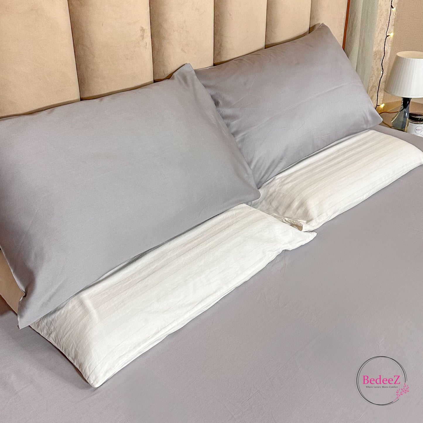 Classic Dove Grey Solid Double Bedsheet Set (2)