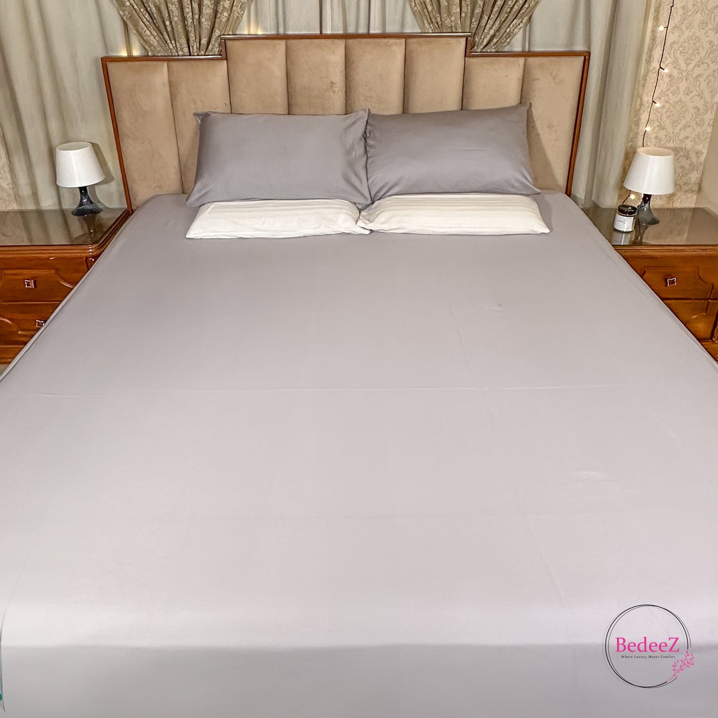 Classic Dove Grey Solid Double Bedsheet Set (1)