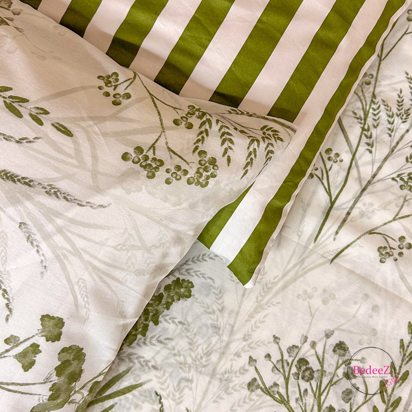 Olive Meadow Stripes Double Bedsheet