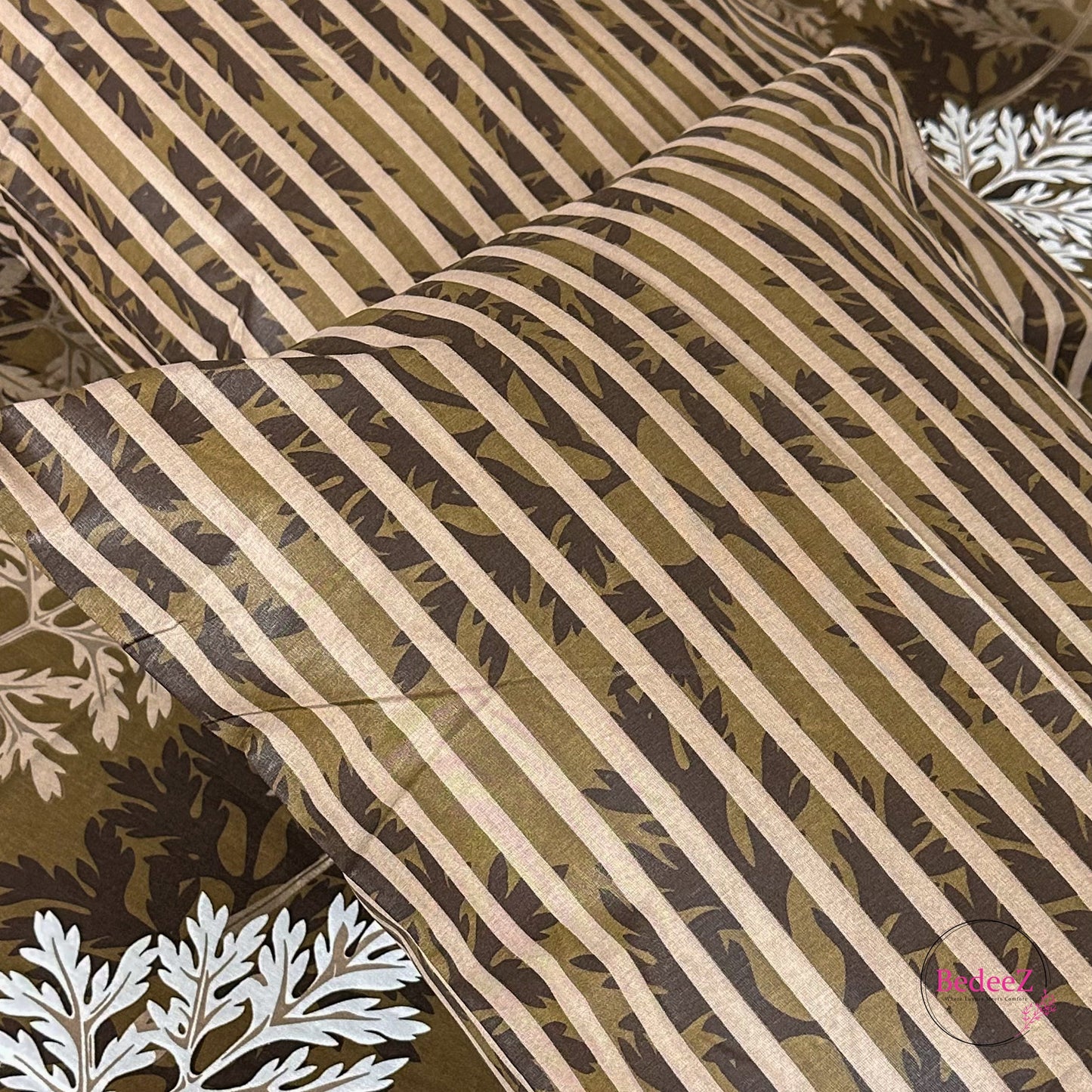 Earthy Brown Botanical Double Bed Bedsheet Set