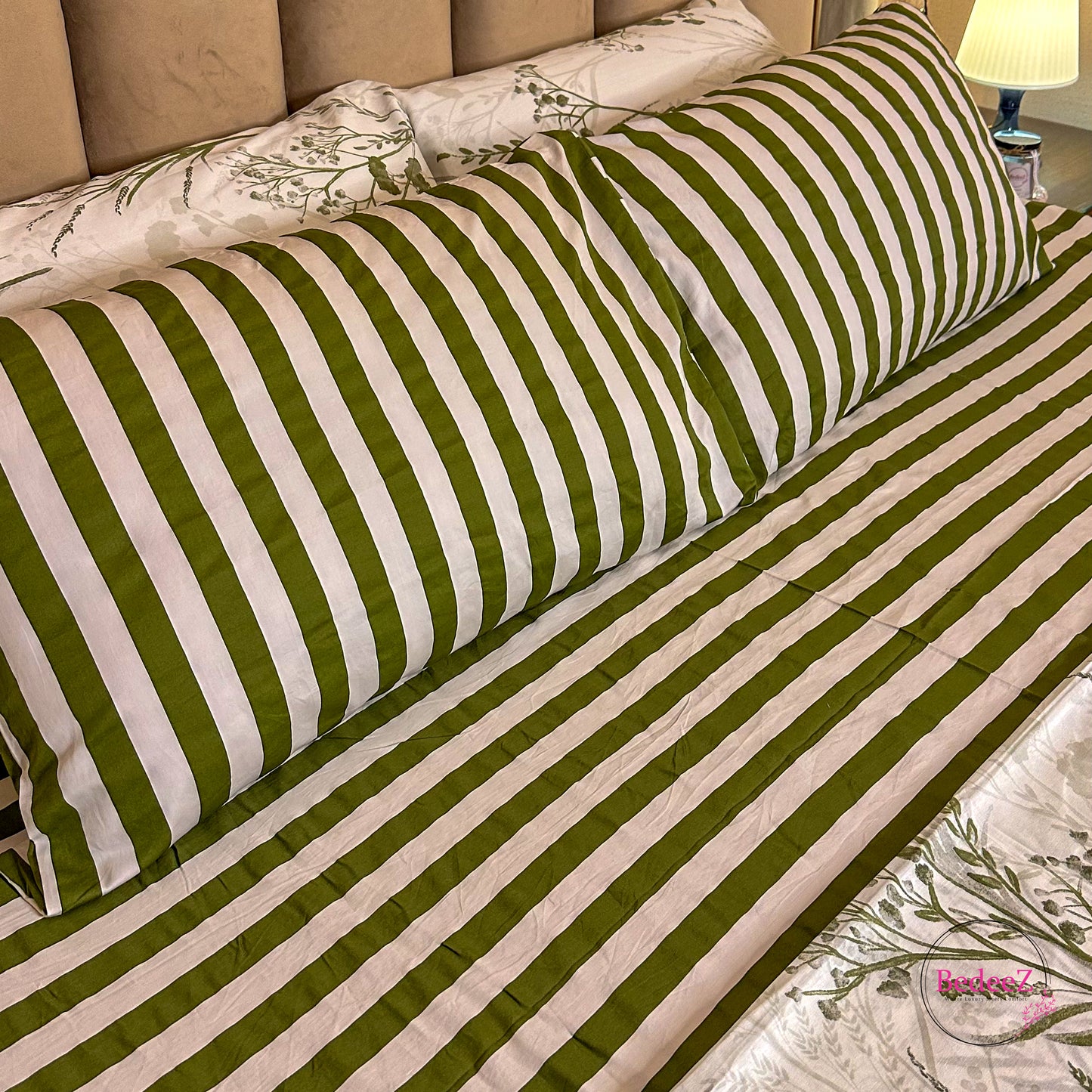 Olive Meadow Stripes Double Bedsheet