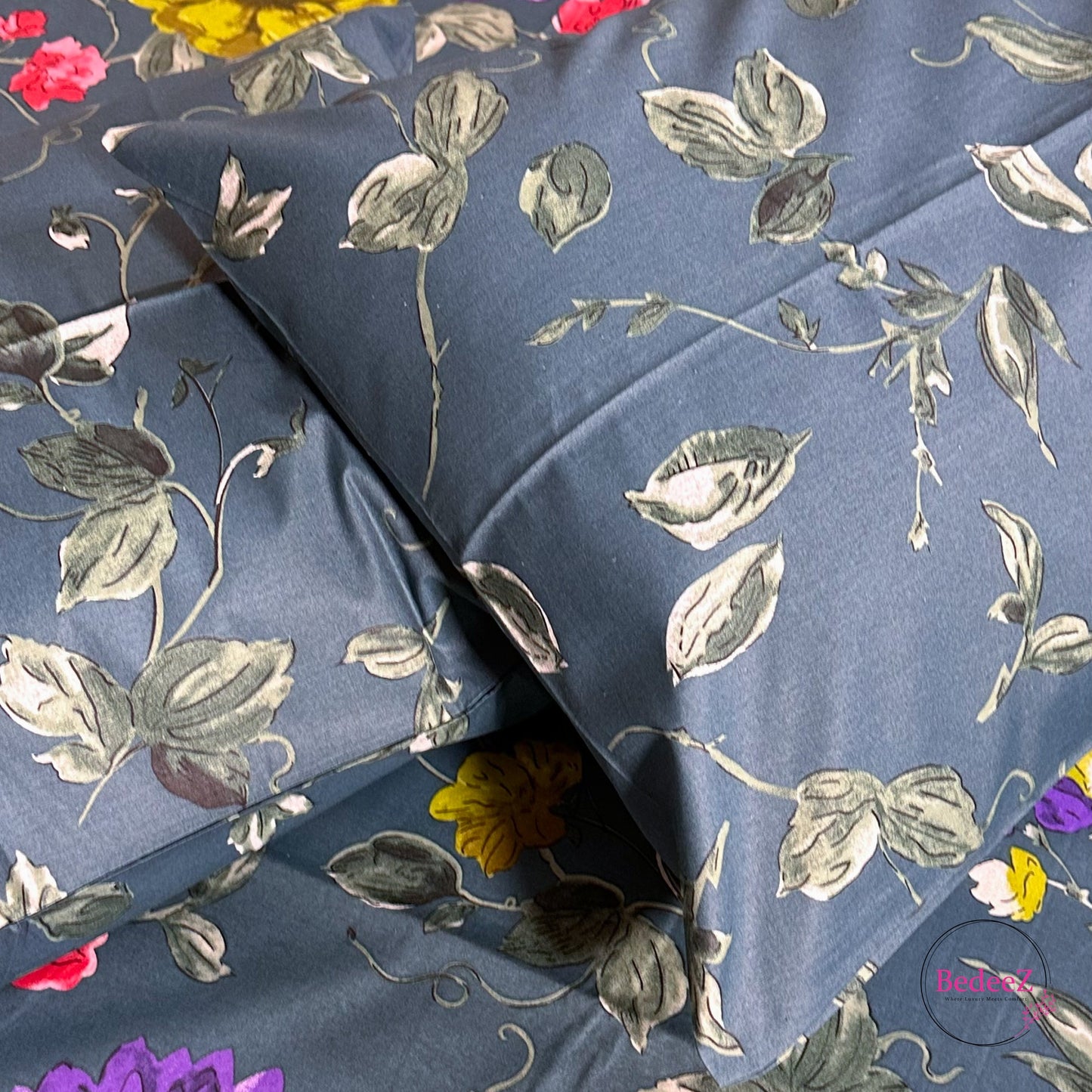 Vibrant Bloom Teal Floral Double Bed Bedsheet Set