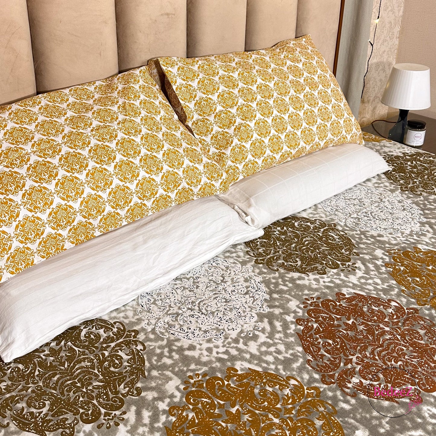 Royal Medallion Grey & Gold Double Bed Bedsheet Set