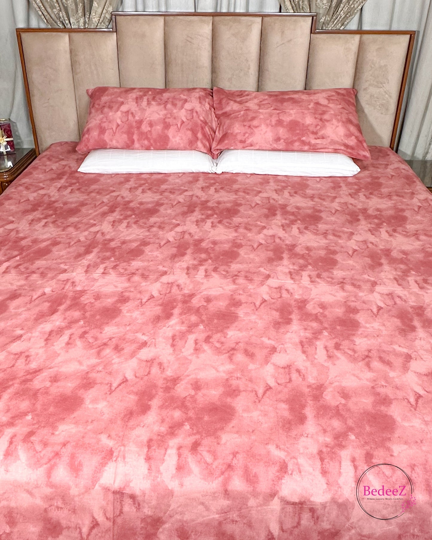Blush Pink Marble Double Bed Bedsheet