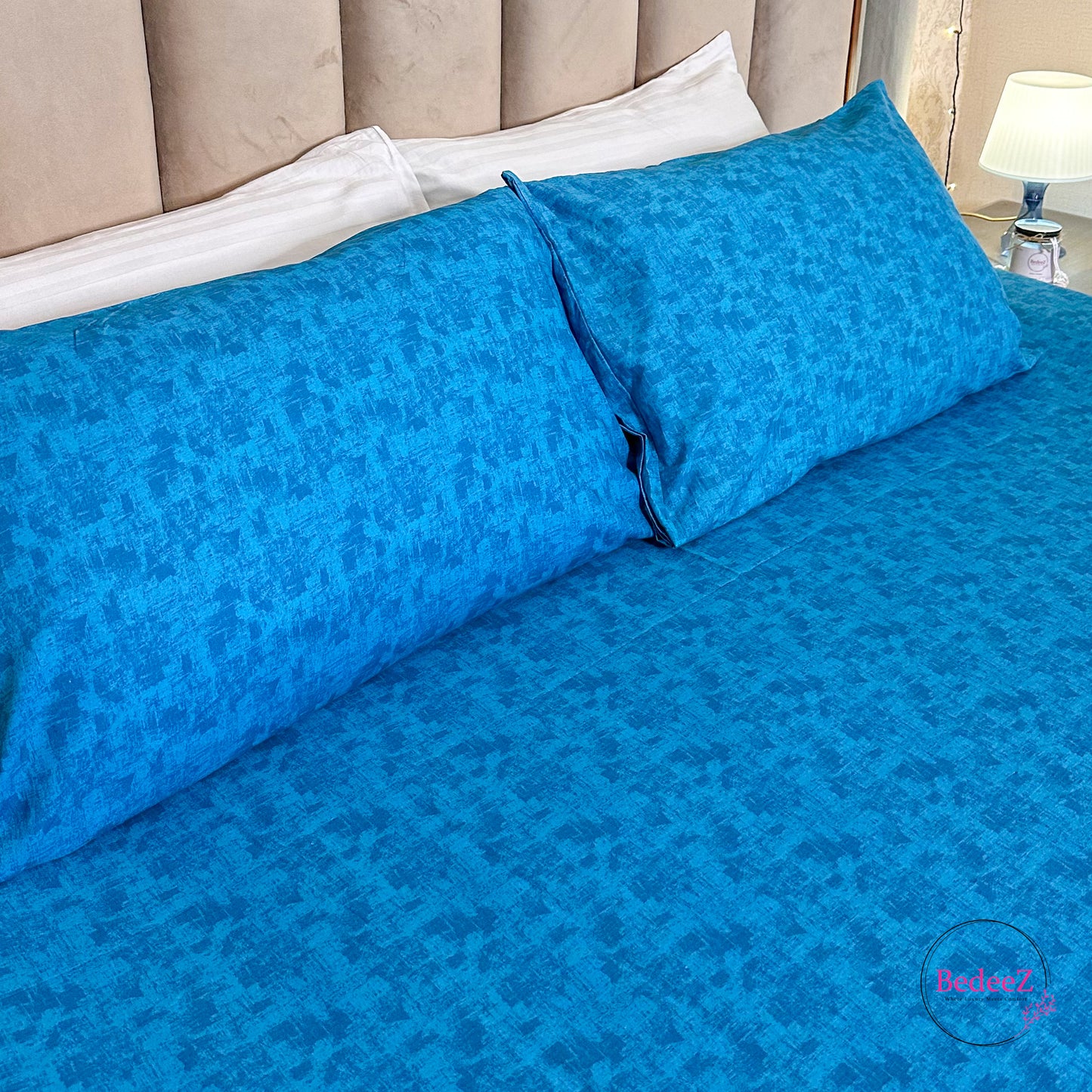 Sky Blue Pixel Textured Double Bedsheet