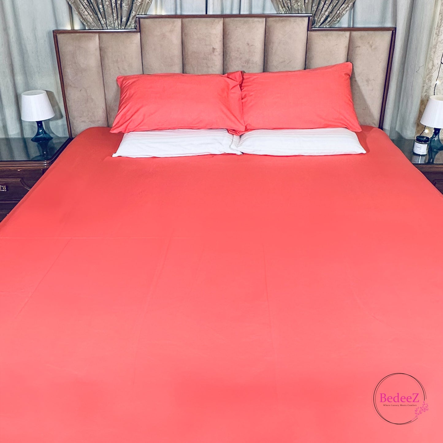 Coral Bliss Solid Double Bedsheet Set (1)