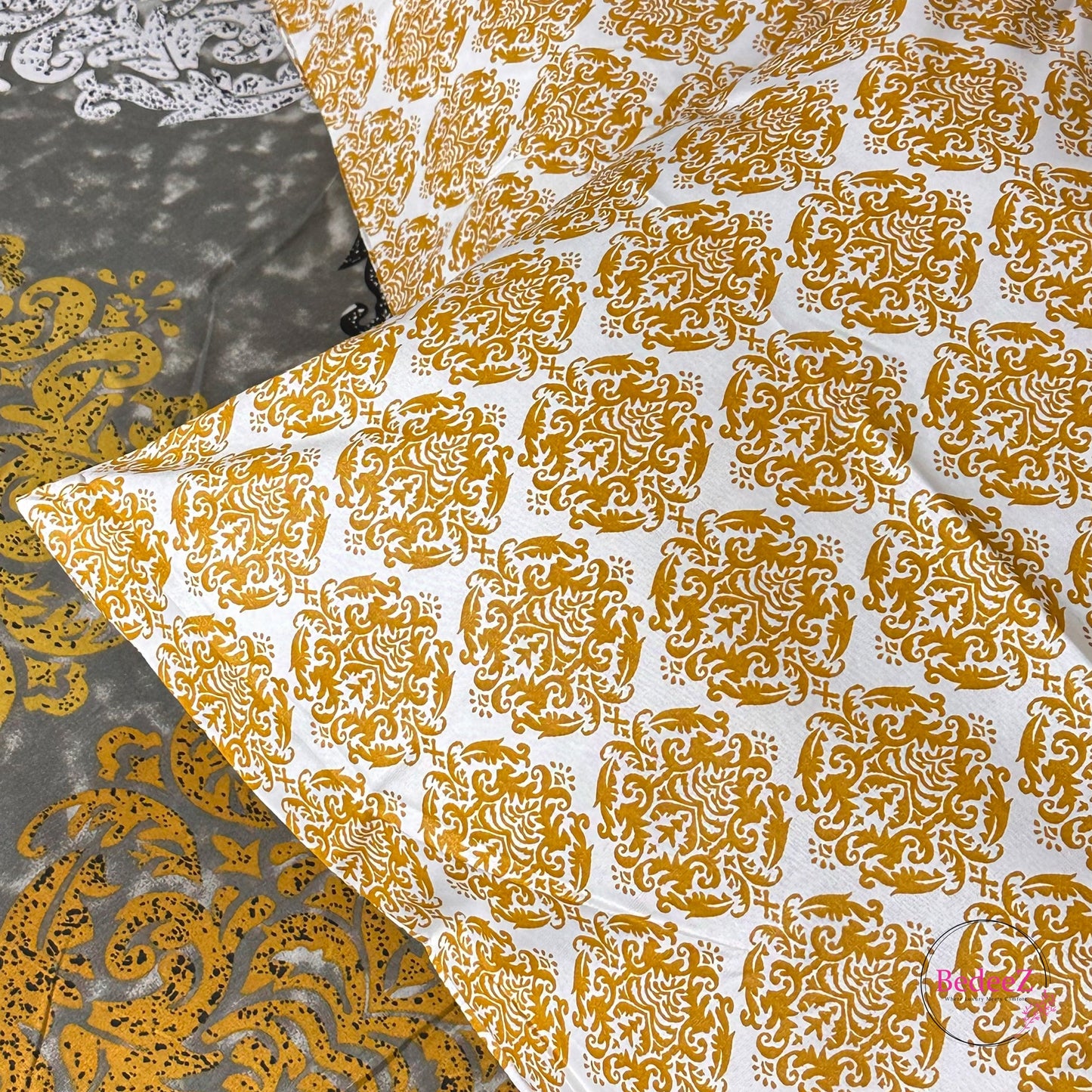 Royal Medallion Grey & Gold Double Bed Bedsheet Set