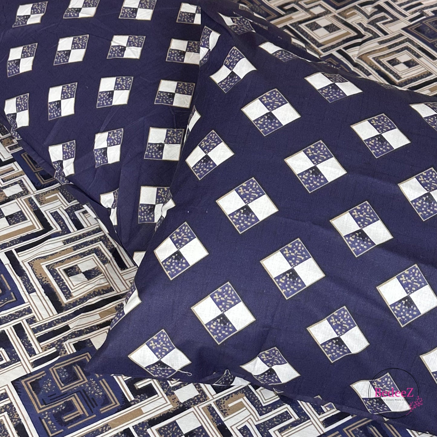 Indigo Geometric Elegance Double Bed Bedsheet Set