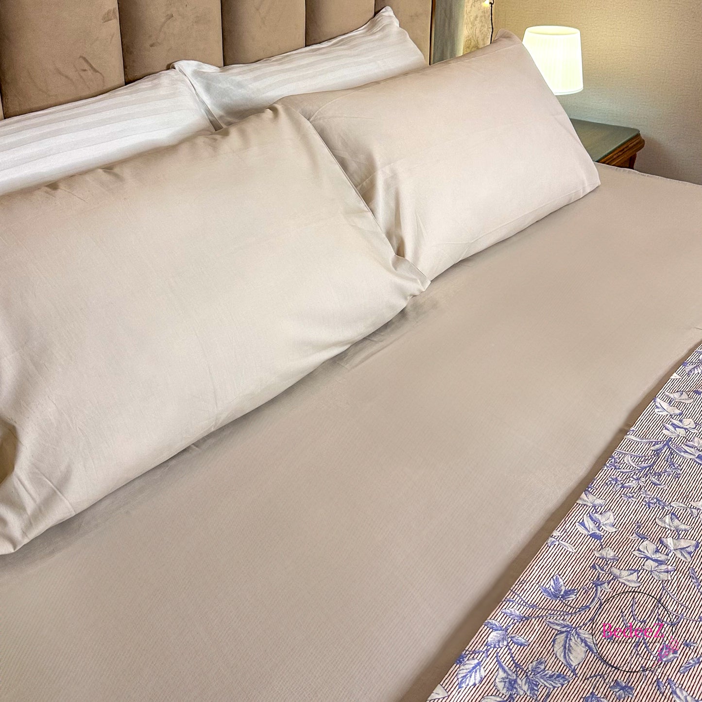Soft Beige Blossom Double Bedsheet