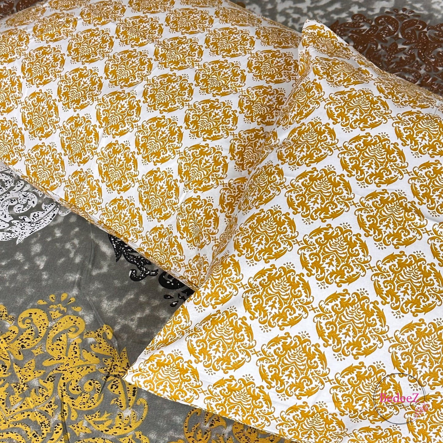 Royal Medallion Grey & Gold Double Bed Bedsheet Set