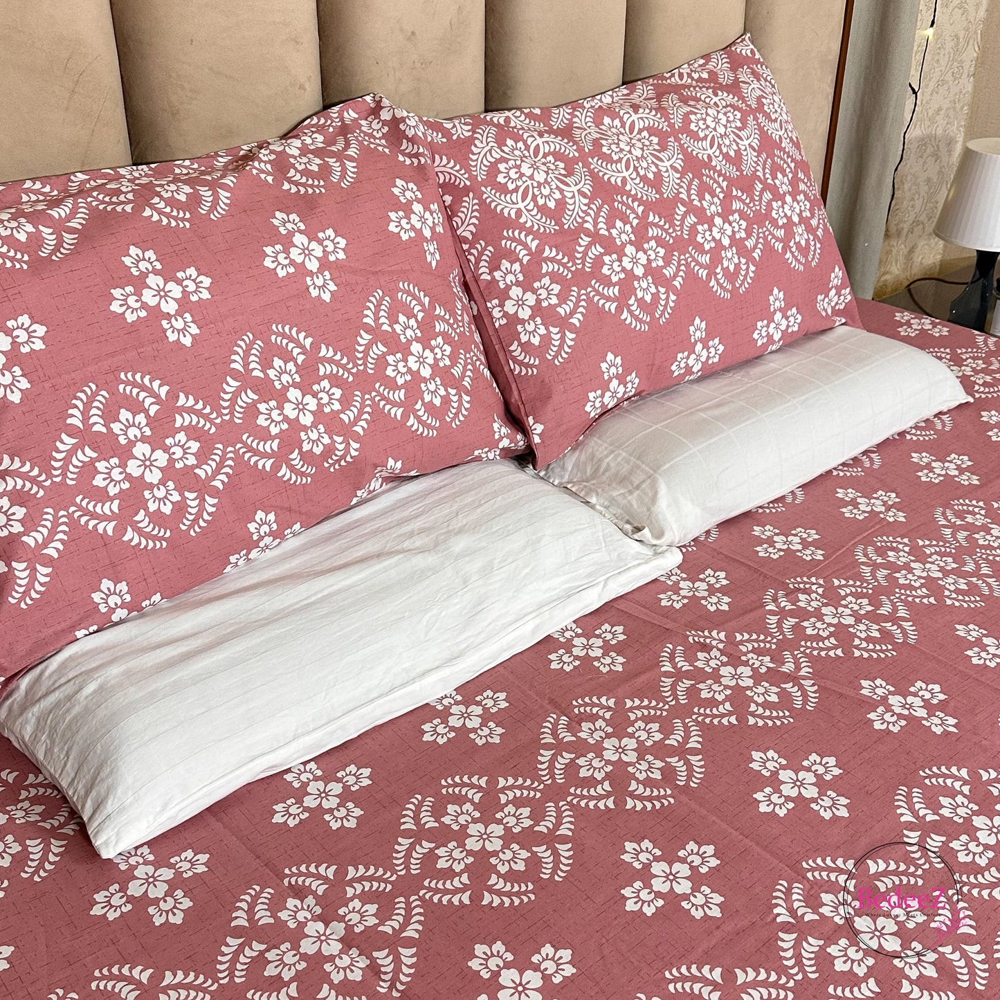 Blush Pink Floral Elegance Double Bed Bedsheet Set