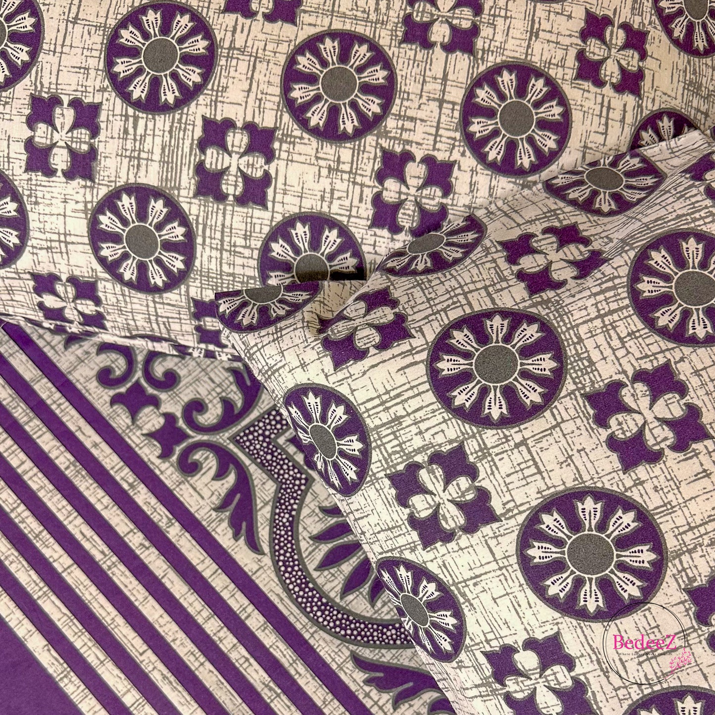 Classic Purple Block Print Double Bedsheet