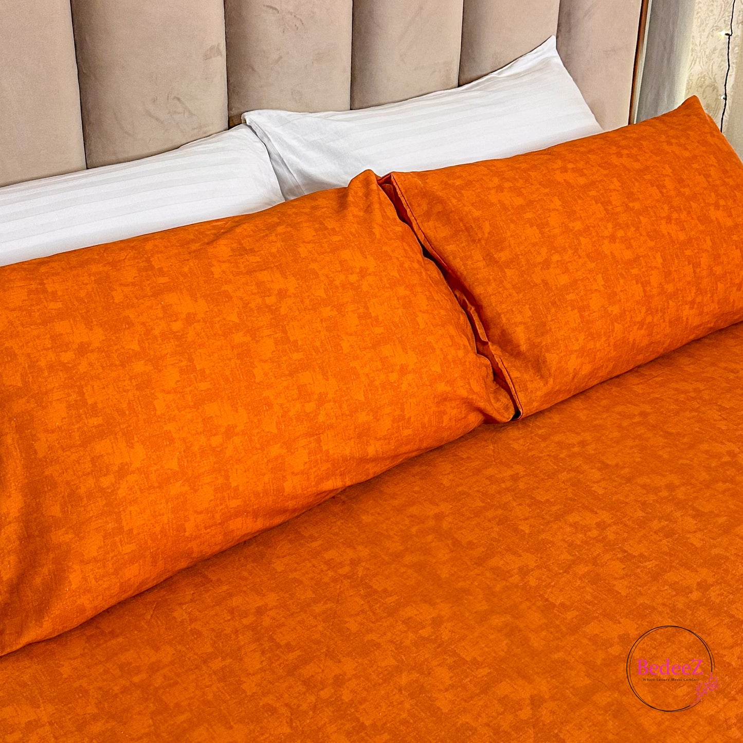 Sunset Orange Textured Double Bedsheet