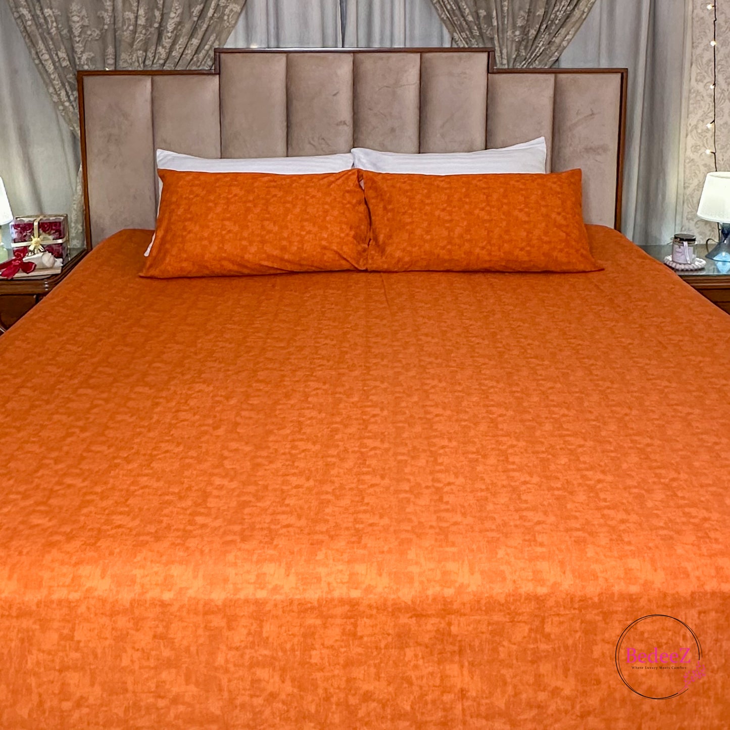 Sunset Orange Textured Double Bedsheet