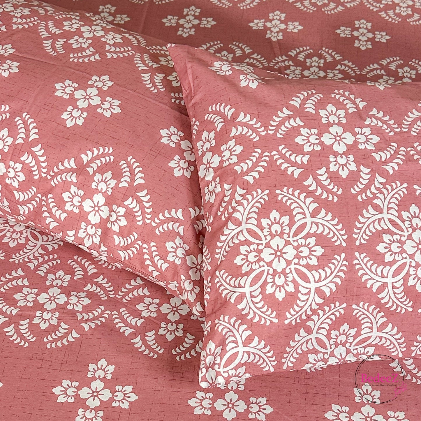 Blush Pink Floral Elegance Double Bed Bedsheet Set