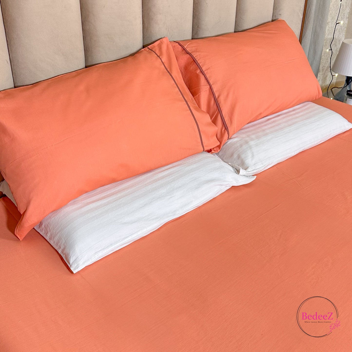 Sunset Coral Solid Double Bedsheet Set (2)