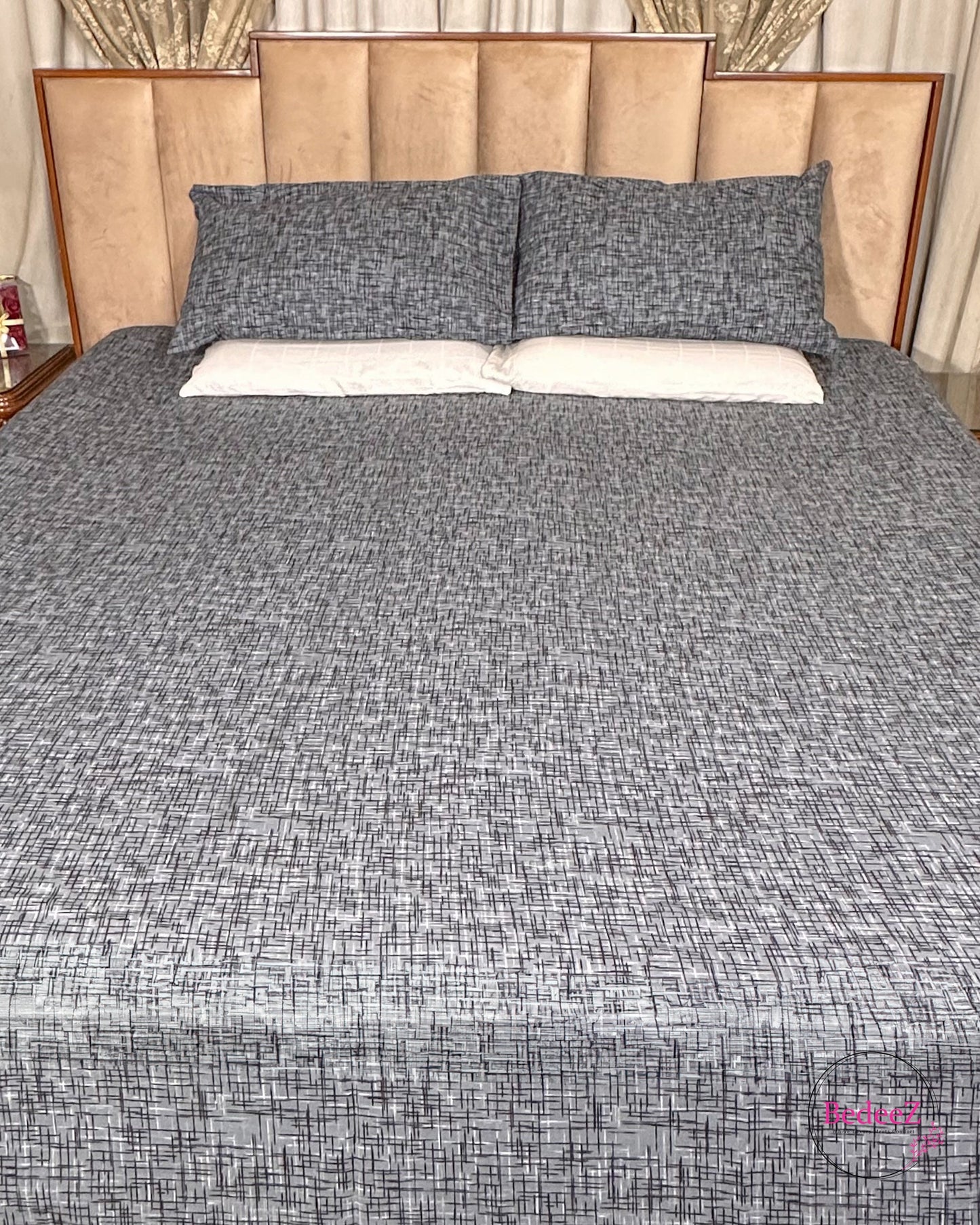 Modern Grey Crosshatch Double Bed Bedsheet