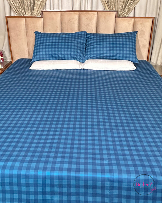 Classic Blue Checkered Double Bed Bedsheet