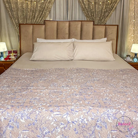 Soft Beige Blossom Double Bedsheet