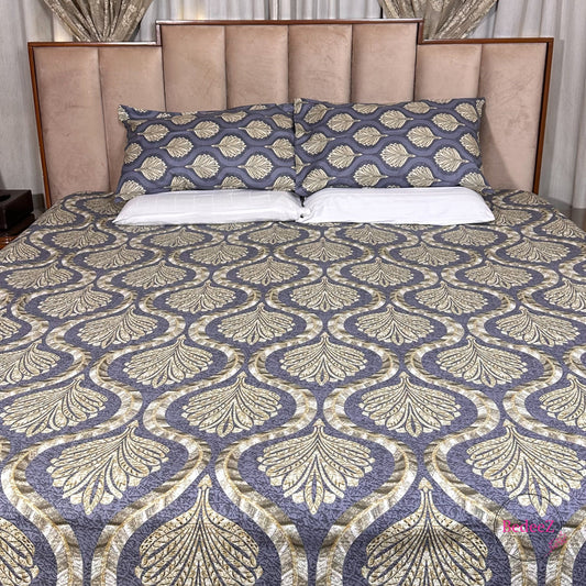 Regal Gold & Blue Royal Pattern Double Bed Bedsheet Set