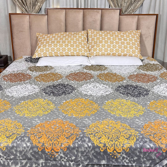 Royal Medallion Grey & Gold Double Bed Bedsheet Set