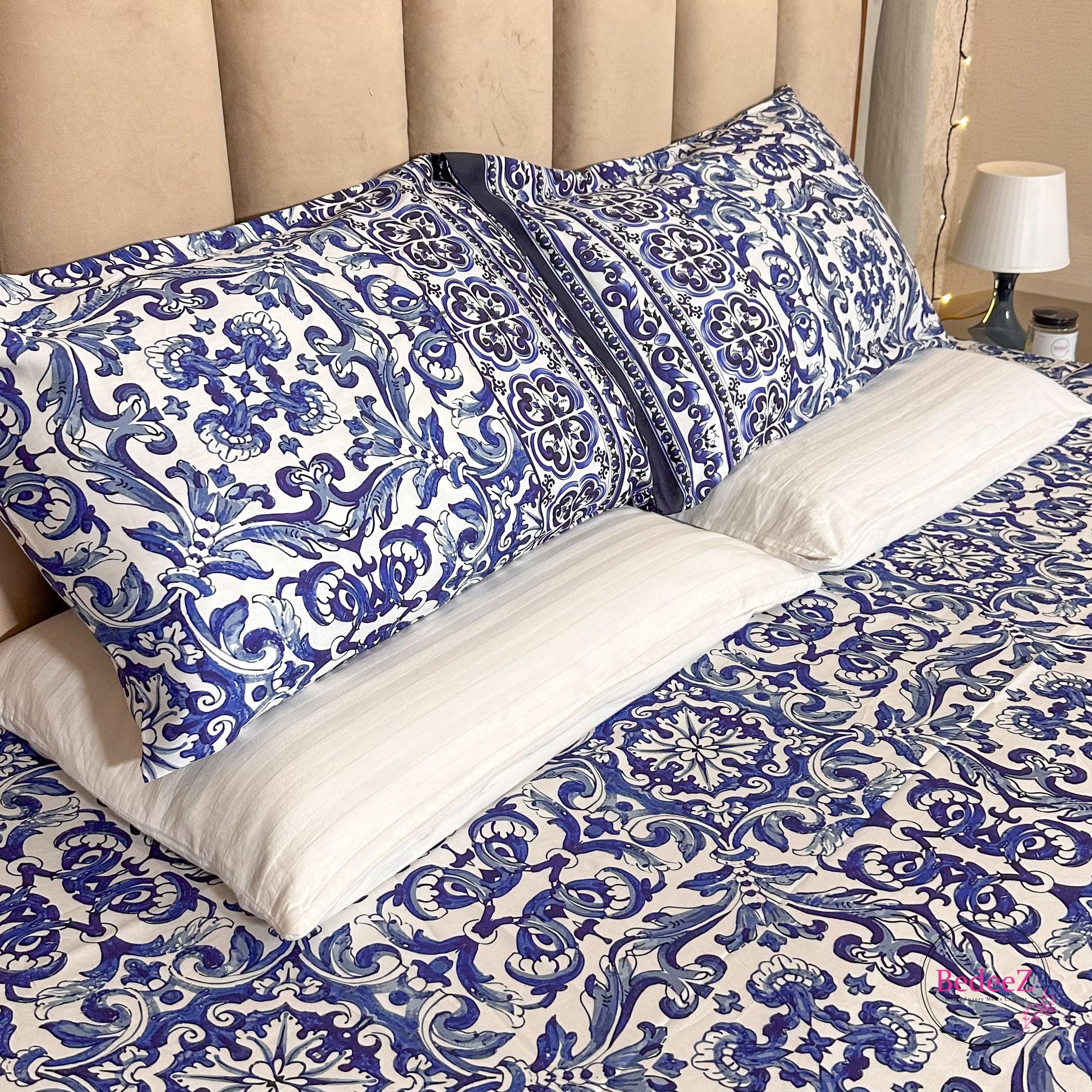 Royal Indigo Tile Double Bedsheet Set (2)