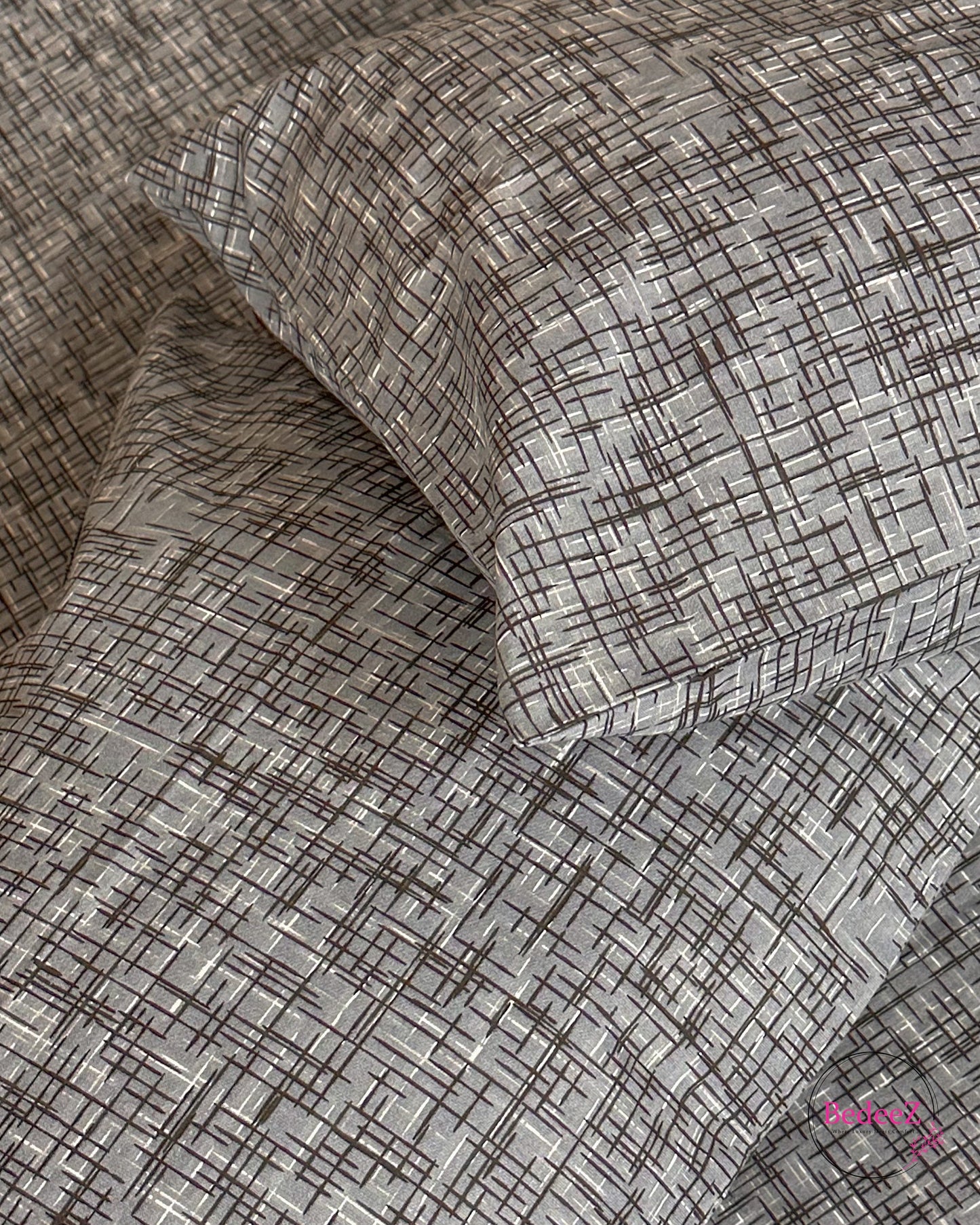 Modern Grey Crosshatch Double Bed Bedsheet