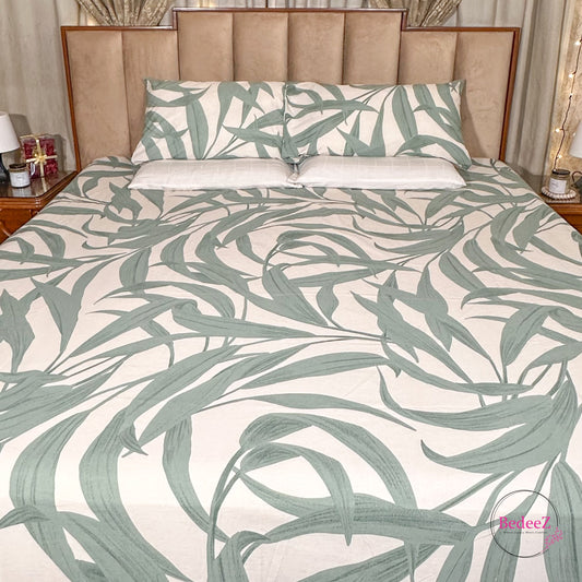 Tropical Leaf Print Cotton Double Bed Bedsheet (1)