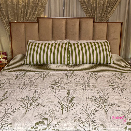 Olive Meadow Stripes Double Bedsheet