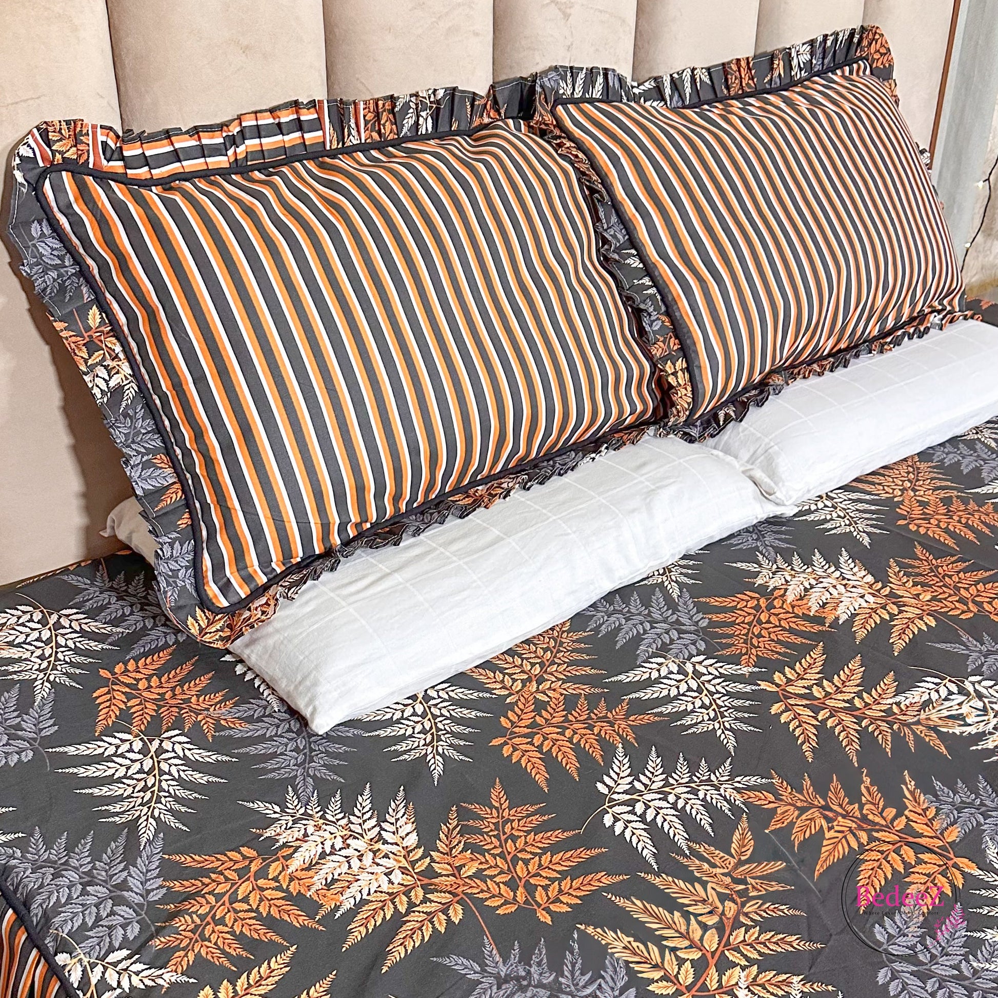 Autumn Fern Print Frill Cotton Bedsheet (2)