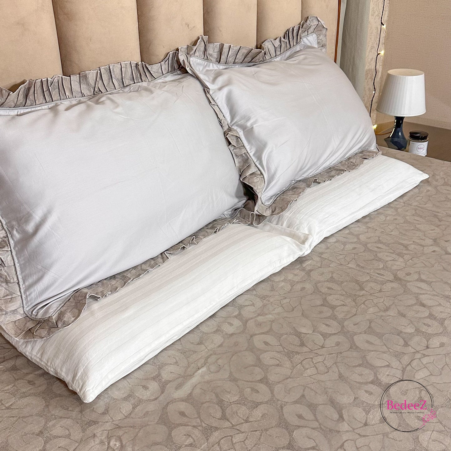 Elegance Taupe Frill Double Bedsheet Set (2)