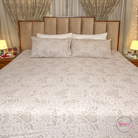Luxury Embroidered Beige Double Bedsheet