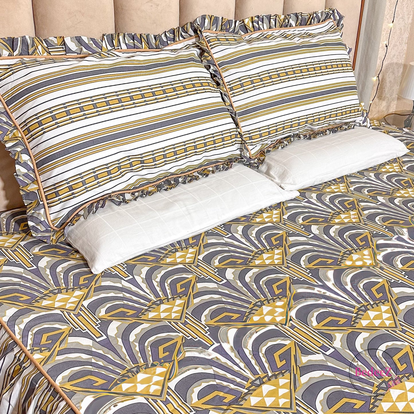 Art Deco Geometric Frill Cotton Bedsheet (2)