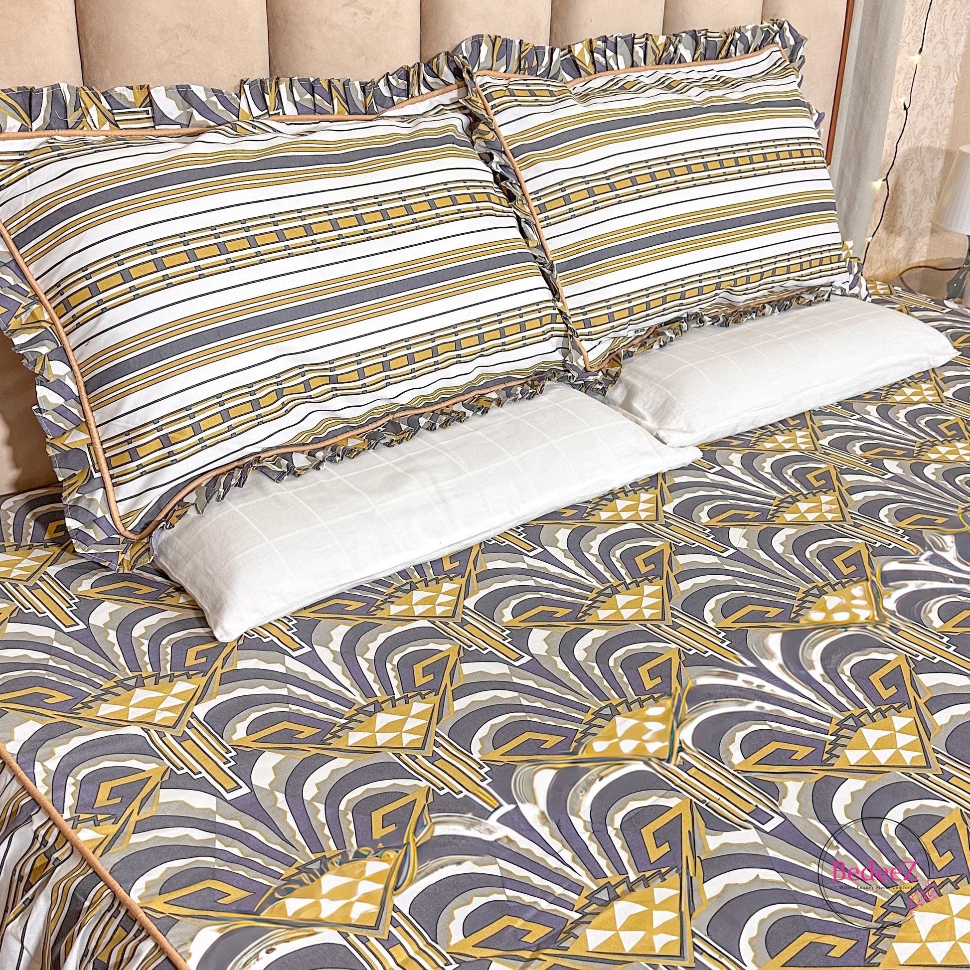 Art Deco Geometric Frill Cotton Bedsheet (2)