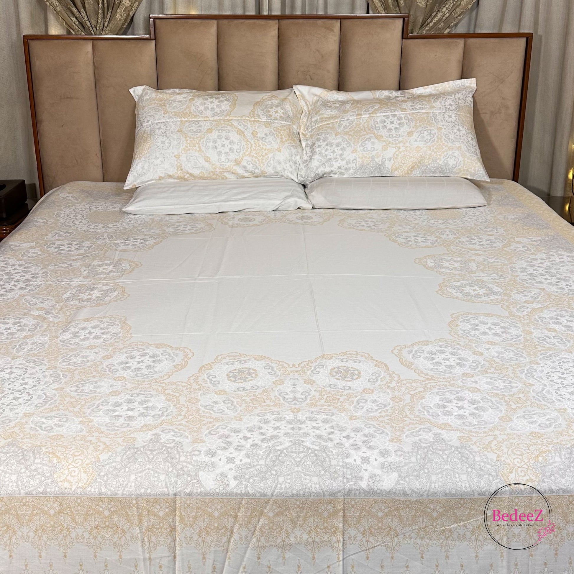 Royal Ivory & Gold Luxury Double Bed Bedsheet Set (1)