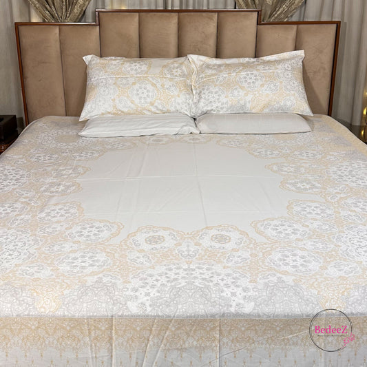Royal Ivory & Gold Luxury Double Bed Bedsheet Set (1)