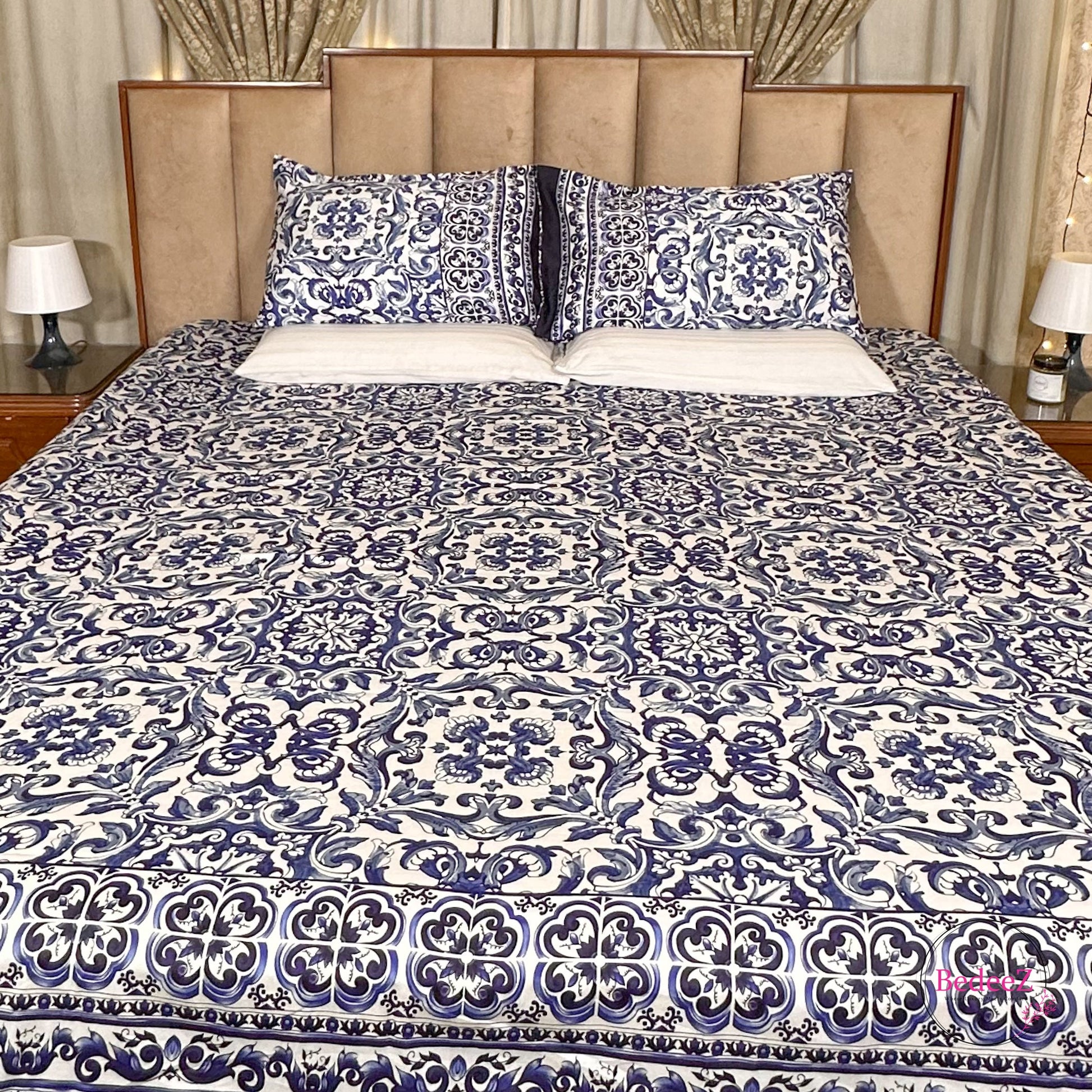 Royal Indigo Tile Double Bedsheet Set (1)