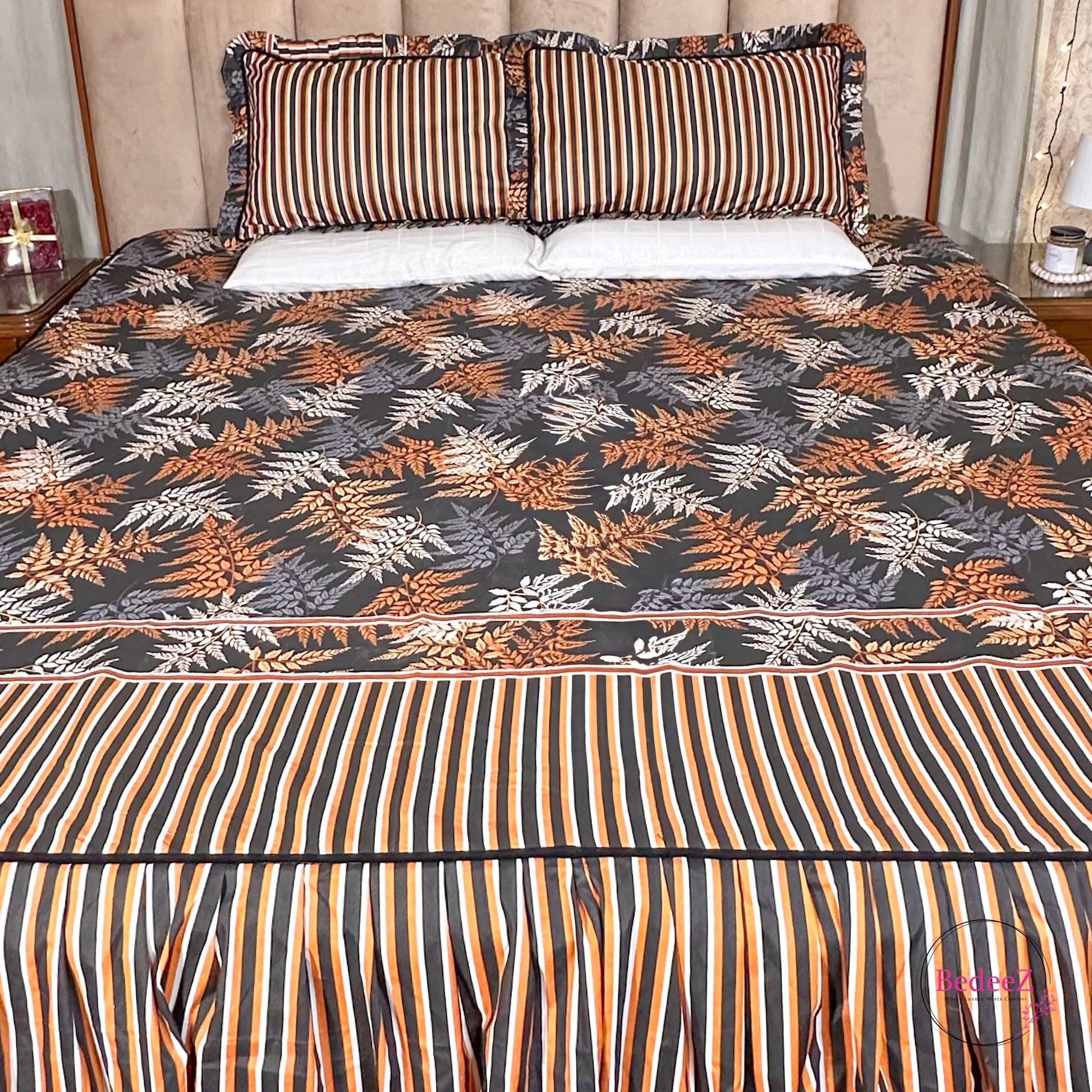 Autumn Fern Print Frill Cotton Bedsheet (1)