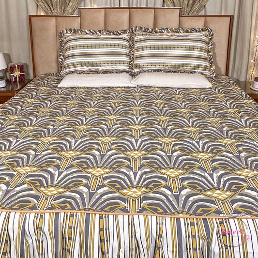 Art Deco Geometric Frill Cotton Bedsheet (1)