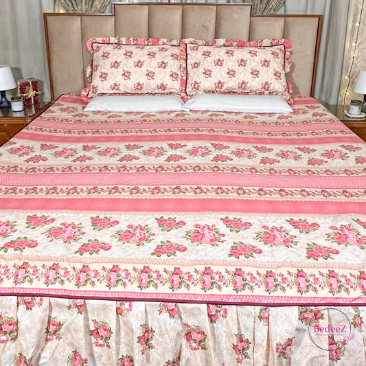 Romantic Pink Floral Frill Cotton Bedsheet (1)