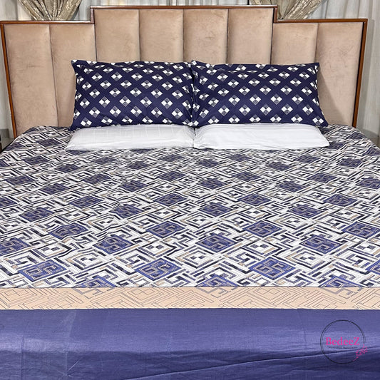 Indigo Geometric Elegance Double Bed Bedsheet Set